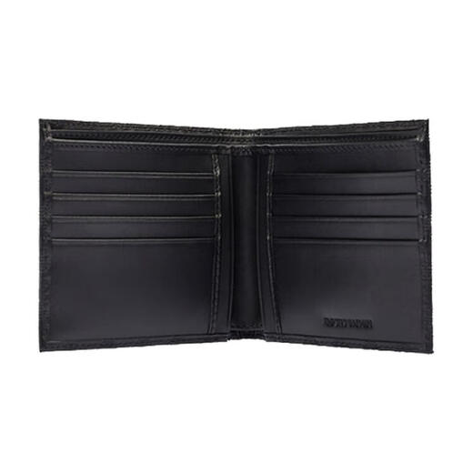 Armani (ARMANI) eagle LOGO embossed short leather wallet men's black black