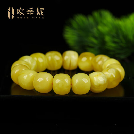 OUCERNY beeswax bracelet, collection of old-shaped large barrel beads, natural amber tiger skin non-optimized bracelet, antique Russian material, unique product