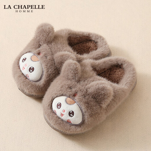 LA CHAPELLE HOMME Men and Women Baby Children's Indoor Home Warm Soft Soled Cute Plush Cotton Slippers Leather Red 34-35