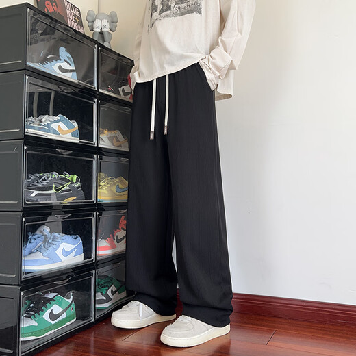 MMOPTOP Drape Straight Casual Pants Men's Autumn and Winter Loose Wide Leg Trendy Casual Sports Sweatpants MXXK101 Black XL