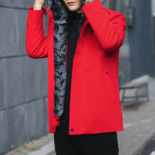 Falling party overcomes men's new set of rabbit fur lining with removable fur all-in-one winter coat mid-length 9819 gray mid-length 2XL