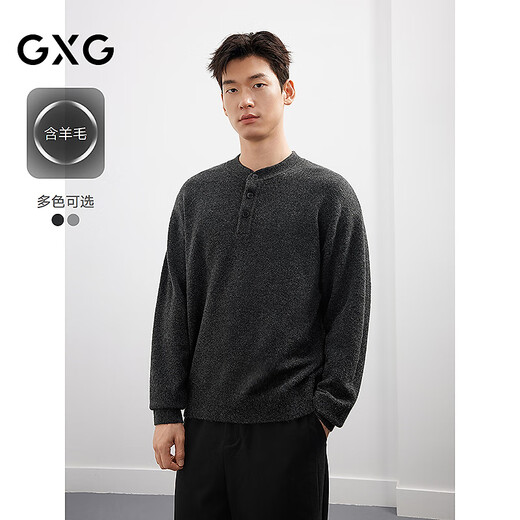 GXG Men's Henley Neck Sweater Unisex Winter Lazy Knitted Sweater 25 Years New #G25D204016 Black Gray XL