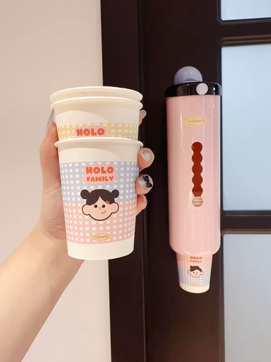 Yusenyi Disposable Storage Rack Paper Cup Holder Dustproof Cup Holder Household Cup Wall-mounted Punch-Free Suction Cup Large Capacity Pink Cup Taker Food Grade PET (High Quality Quick Delivery)