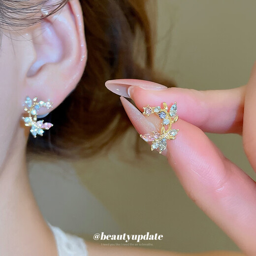 Silver needle super flash diamond branch earrings French retro temperament earrings earrings light luxury high-end earrings wholesale women's silver needle-regular-gold-twig