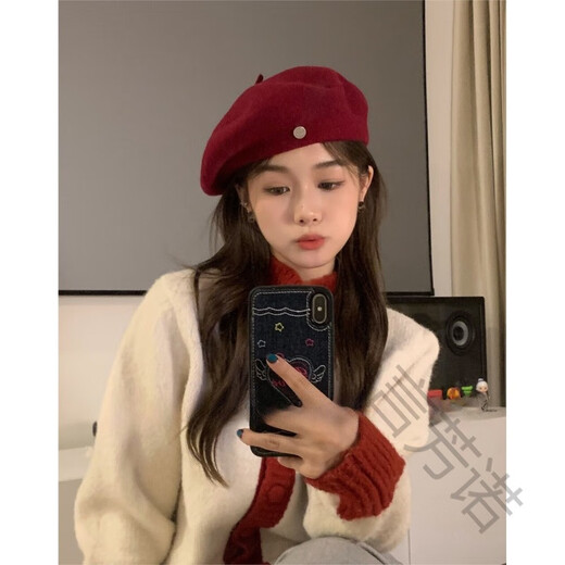 Yanfang Nuoxiben Hat Women's Summer Wool Internet Celebrity Beret Women's Retro Painter Hat Showing Face, Small Temperament Red Hat Trend Milky White M