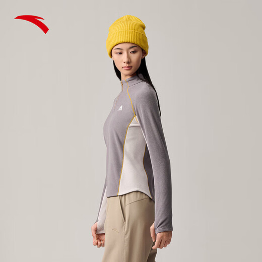 ANTA Light and Warm T丨Semi-cardecked outdoor fleece jacket for women in autumn and winter slimming long-sleeved T-shirt sports top