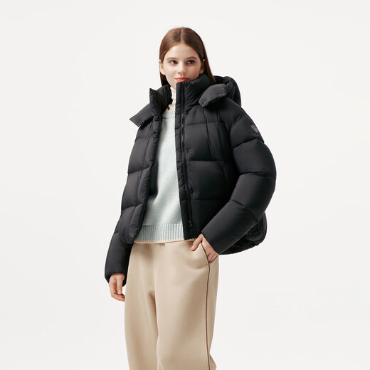 Tambor puff down jacket women's short removable hood autumn and winter warm jacket 25 years new 5530520D black 165