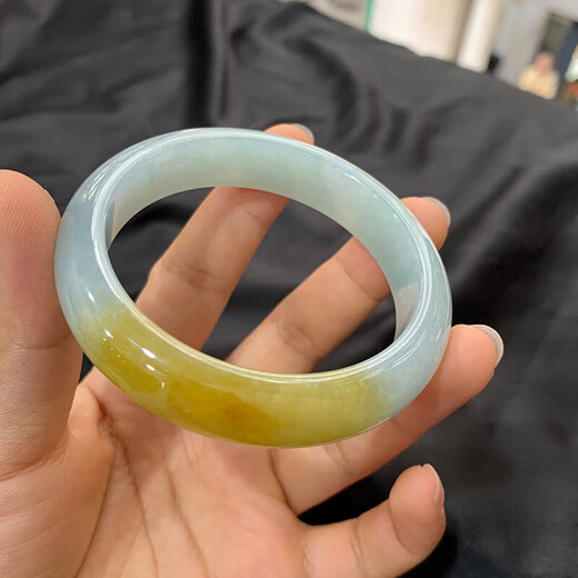 FALRIA Burmese jadeite bracelet ice type genuine ice waxy type yellow jade floating flower full circle high ice jade bracelet jade bracelet yellow jade 59mm