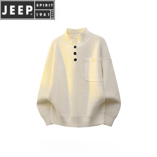 JEEP SPIRIT American burgundy Henry stand-up collar sweater men's autumn and winter retro lazy style sweater beige 3XL