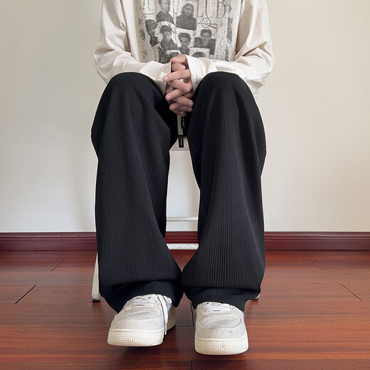 MMOPTOP Drape Straight Casual Pants Men's Autumn and Winter Loose Wide Leg Trendy Casual Sports Sweatpants MXXK101 Black XL