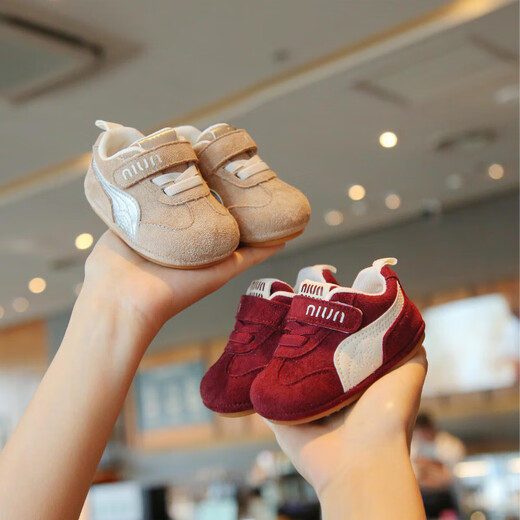 Ginoble autumn toddler shoes for boys and girls 0-2 years old Korean Boken shoes soft sole non-slip casual anti-fall shoes 12 FX8938 dark red 14 110mm inner length 11cm in size 14
