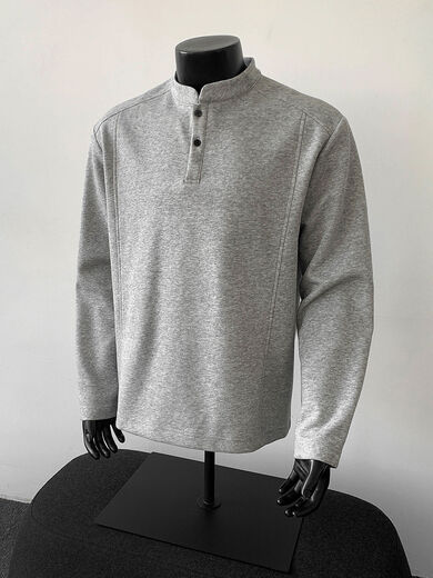 Henry collar men's half turtleneck long sleeve t-shirt autumn boxy fashion brand heavyweight clean gray transport gray L L
