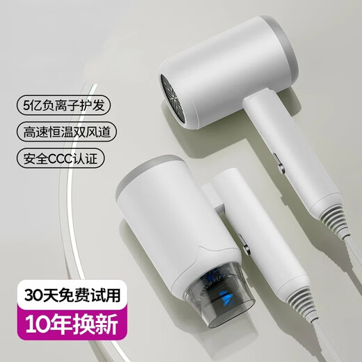 Xiaomi (Ml) same hair dryer household high wind negative ion hair care quick drying high power hair dryer folding dormitory student low power quick drying hair dryer glacier white 1200W 4D blue light hair care high speed constant temperature