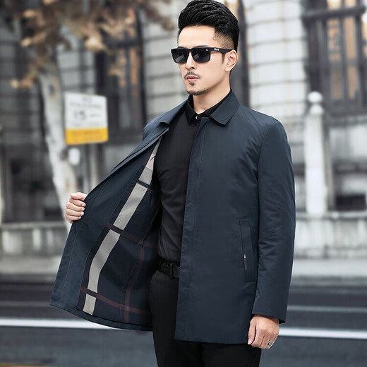 柒牌线下同款2025新款高端商务风衣男中长款翻领休闲外套 藏青色 M