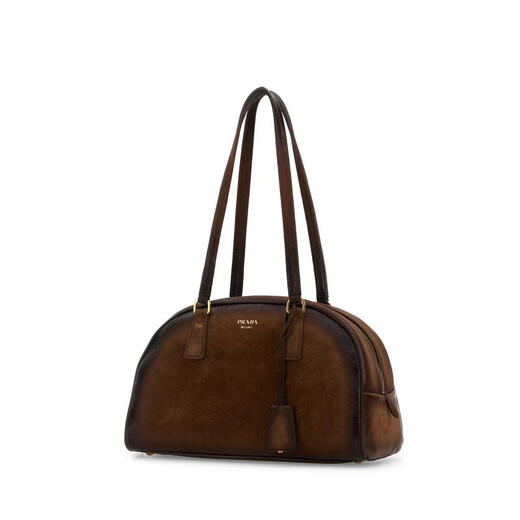 PRADA FW25 Light Luxury Women's Brown Suede Medium Bowling Shoulder Bag Brown One Size