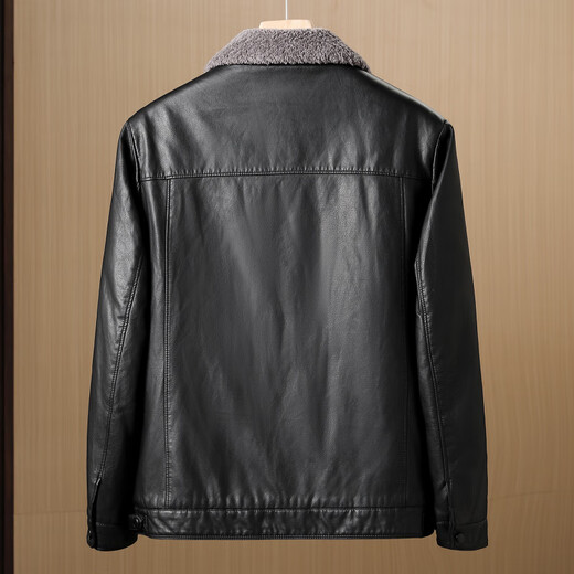 Fat Donglai same style men's clothing sheep wool stuffed custom leather plus velvet thickened warm leather jacket winter new product black D5BHT-KD4Y176A S 165 95-110Jin Jin equals 0.5 kg fit