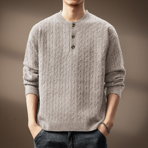 Bmuvlss high-end men's high-end old money style Henry collar sweater for men 2025 autumn and winter new loose lazy style sweater for men carbon black M suitable for 100-120Jin Jin equals 0.5 kg