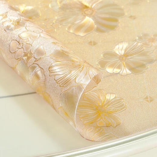 Muranoel odorless PVC soft glass frosted transparent table mat tablecloth waterproof no-wash plastic tablecloth coffee table mat golden lotus 70*130