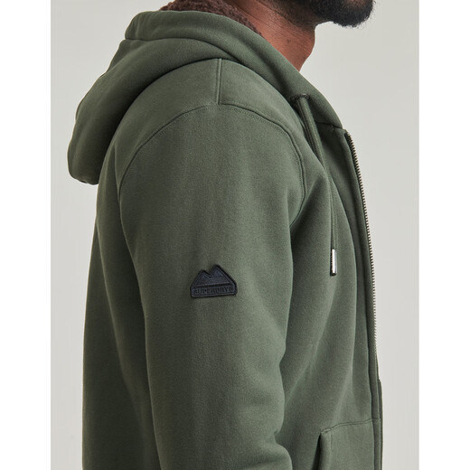 Superdry Men's Hooded Zipper Cardigan Sweatshirt Retro Khaki Plus Velvet Autumn Warm Trendy Casual Fleece Jacket Men's Khaki S (EU)