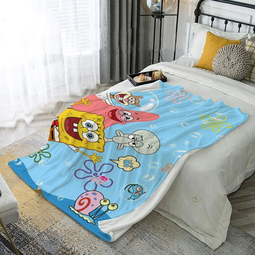 Spongebob cute cartoon pattern flannel blanket dormitory office dual-use nap blanket gt-6 70cm*100cm single layer small size-leg blanket