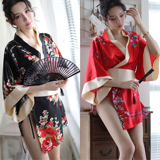 Sexy lingerie kimono suit pajamas uniform clothes women's nightgown red boutique kimono thong belt one size