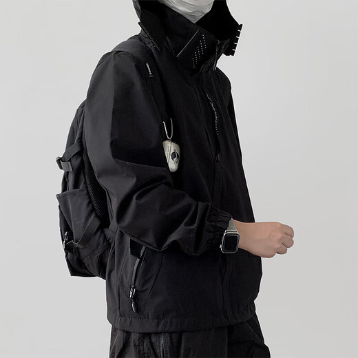 NASA GISS Official Fashion Brand Autumn and Winter Jacket Men's Three-Proof Mountaineering Outdoor Fishing Jacket Hooded Jacket Men Black XL