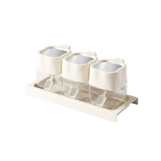 Seasoning box set, seasoning jar, seasoning bottle, salt shaker, storage box, jar combination, kitchen household seasoning jar, ivory white glass seasoning jar*3 (comes with waterproof label + quantitative spoon)