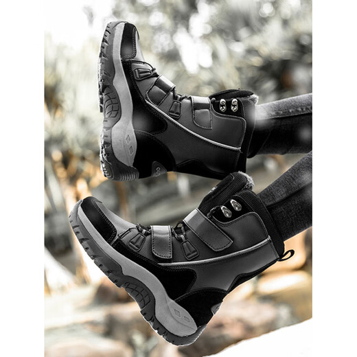 足力健大师冬季加绒加厚保暖棉鞋女防滑防水户外东北雪地靴女中筒厚底滑雪鞋 219枣红(女款) 40