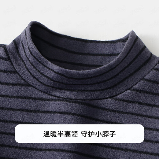 MQDMINI children's clothing children's velvet bottoming shirt half turtleneck T-shirt for boys and girls colorful striped top antibacterial winter clothes