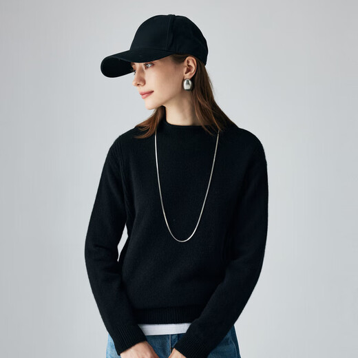PALUOPO retro half turtleneck women's solid color cashmere sweater autumn and winter new casual knitted warm sweater ET2F8336 black XL 170/110