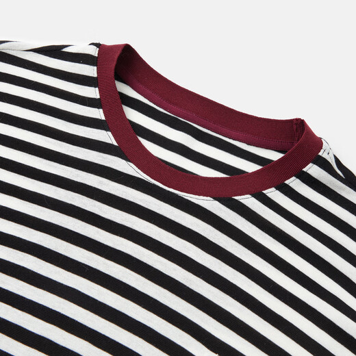 Qiushui Yiren Fashionable Simple Striped Top 2025 Spring New Commuting Style Contrast Color Ribbed Collar