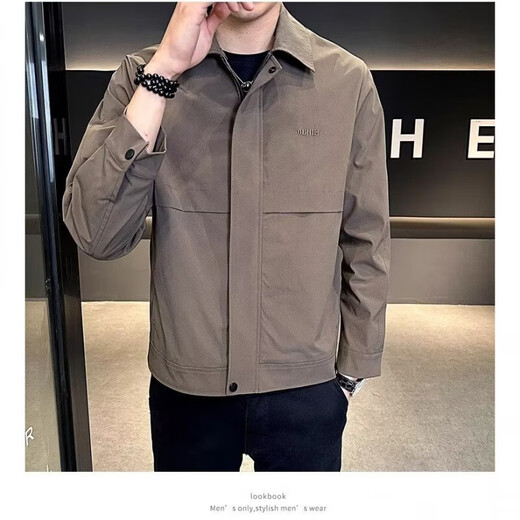 Lapel jacket men's light mature style spring and autumn clothes 2026 new trend jacket youth slim jacket men green 4XL recommended 160-175Jin Jin equals 0.5 kg