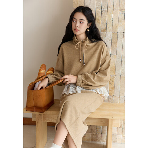 Mystery Show Design Sweatshirt Suit Skirt Women 2025 Autumn and Winter New Women's Korean Style Small Two-piece Set Women Apricot Rice Lace Butt Curtain One Size F