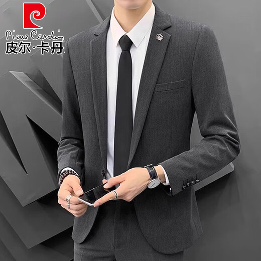 Pierre Cardin casual suit suit for men, groom, wedding, Korean version, trendy business formal dress, slim and handsome small suit jacket, black single suit XL