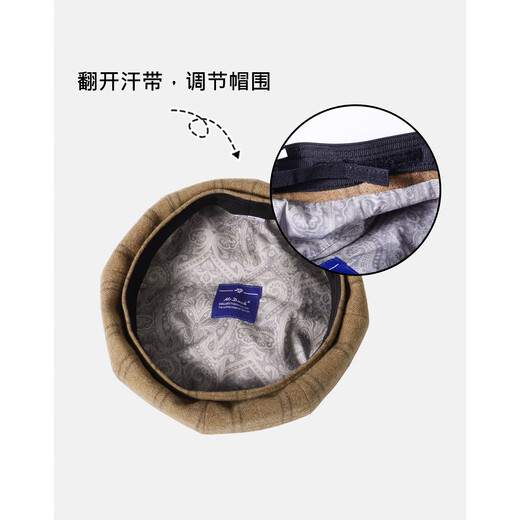 Mr DUCK's new woolen women's French octagonal beret, retro plaid, fashionable and versatile, upgraded hat shape to make your face smaller, amber beige brown (beret)-MW56739 M (suitable for 55-56cm head circumference)