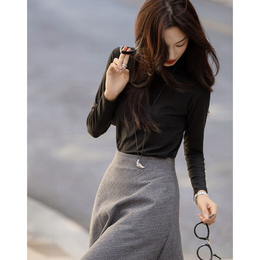 Demana Gentle Mask T Winter Commuting Half Turtle Collar Right Shoulder Bottoming Shirt Highly Elastic Fat-Inclusive Women's T-Shirt