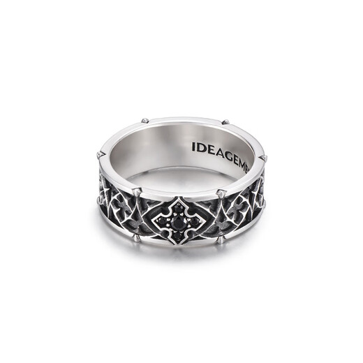 IDEAGEMER925 silver thorns cross ring men's personality retro niche design handsome and versatile boys' ring trend thorns cross ring No. 22