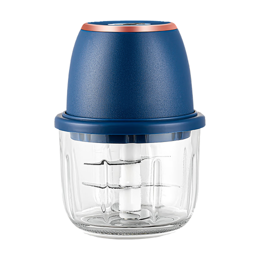 OEMG high-end garlic artifact electric garlic masher garlic masher garlic masher multi-functional meat grinder small garlic beater blue thickened glass + 6-leaf knife 350ml