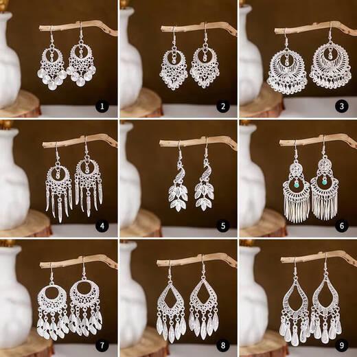
Cijia national style earrings retro style earrings a few silver jewelry headdresses Miao Bai ethnic group Dali Miao village silver jewelry Miao silver earrings E16864. Color