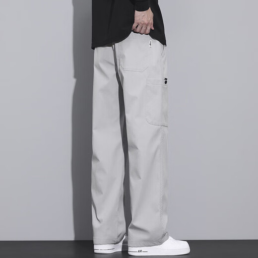 Fila Feijia 2025 spring and summer new men's casual trousers work pants straight loose wide-leg pants Fila z9856 light gray FN M