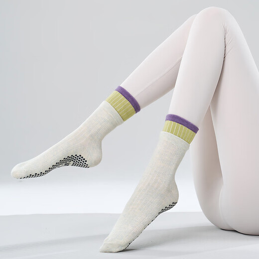 BIBK Japanese Yoga Socks Pilates Socks Double Layer Medium Tube New Sweat-Absorbent Breathable Adhesive Anti-Slip Sports Fitness Socks Yunshui Blue