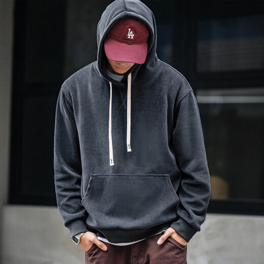 Mr.A380G heavyweight chenille hooded sweatshirt loose pullover corduroy bottoming shirt jacket men's autumn and winter MRA men's wear dark gray L