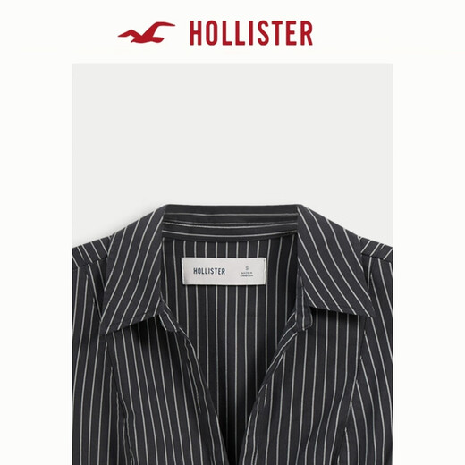 HOLLISTER25 new autumn and winter Y2K hot girl striped poplin trumpet sleeve shirt women's 340-5490 charcoal gray striped M (165/88A)