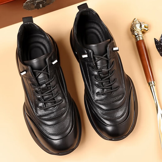 Mulinsen's new style business formal shoes, heightening leather toe layer, cowhide, breathable, comfortable, casual leather shoes for men, black 41
