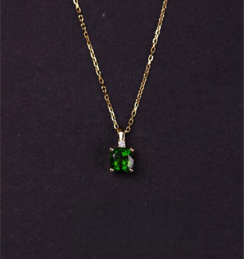 COASZE 18K gold emerald sugar cube necklace green gemstone diopside clavicle chain for girlfriend 18K gold green gemstone diamond necklace