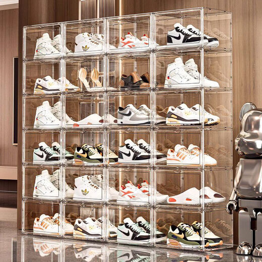 Pickup Cat Transparent Shoe Box Shoe Storage Box Anti-Oxidation AJ Shoe Collection Shoe Cabinet Magnetic Side Opening to Display Internet Celebrity Shoe Wall 34x26x19cm Side Opening - Thickened Magnetic Transparent Style 8 Pack