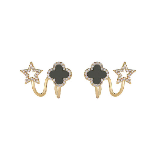 S925 silver needle black four-leaf clover fashionable simple earrings for women niche design western style light luxury earrings main picture