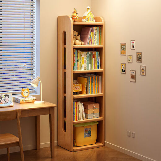 语森忆实木书架置物架落地一体靠墙转角储物柜简易学生不占地方书柜 全实木-15MM无漆松木五层100*30*130CM送防倾倒装置