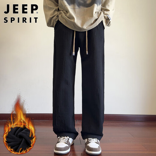 JEEP SPIRIT Jeep texture casual pants men's spring and summer loose straight sports drape sweatpants black plus velvet XL