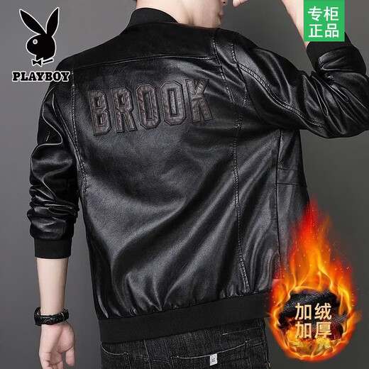 Кожаная мужская куртка Playboy Haining, большой размер, мягкая кожа, новинка 2025 года, осенне-зимний стиль, красивая бархатная корейская куртка, мужская куртка, черный бархат, размер XL Рекомендуется 116-140 Джин Джин равен 0,5 кг